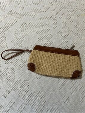MAXX Woven Straw look Wristlet Clutch in Tan and Brown